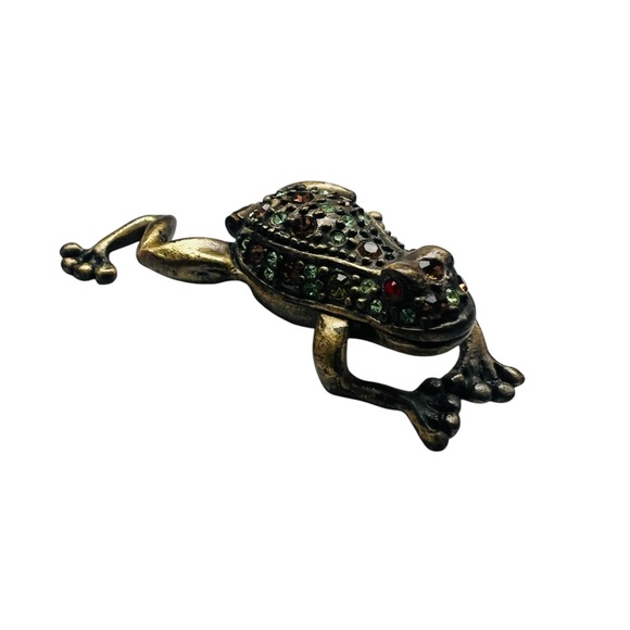 Vintage Jeweled Miniature Frog Trinket Box - Picture 3 of 8